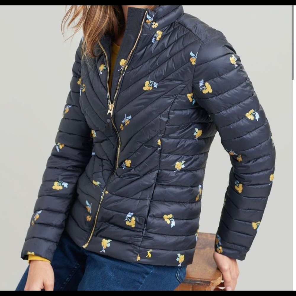 Joules Elodie Black Floral Print Quilted Jacket 6